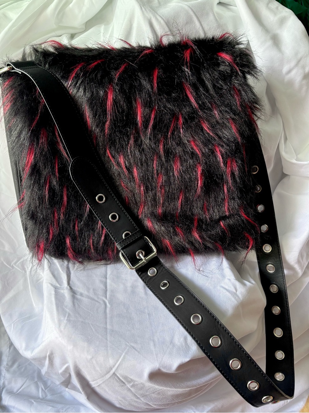 Widow Death Trip Messenger Bag: Black and Red Faux Fur Shoulder Bag, Dollskill